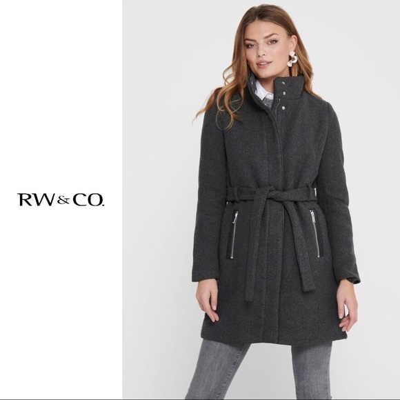 RW&CO. Jackets & Blazers - RW & CO. • Charcoal Grey Wool-Blend Jacket with Belt - Size Small